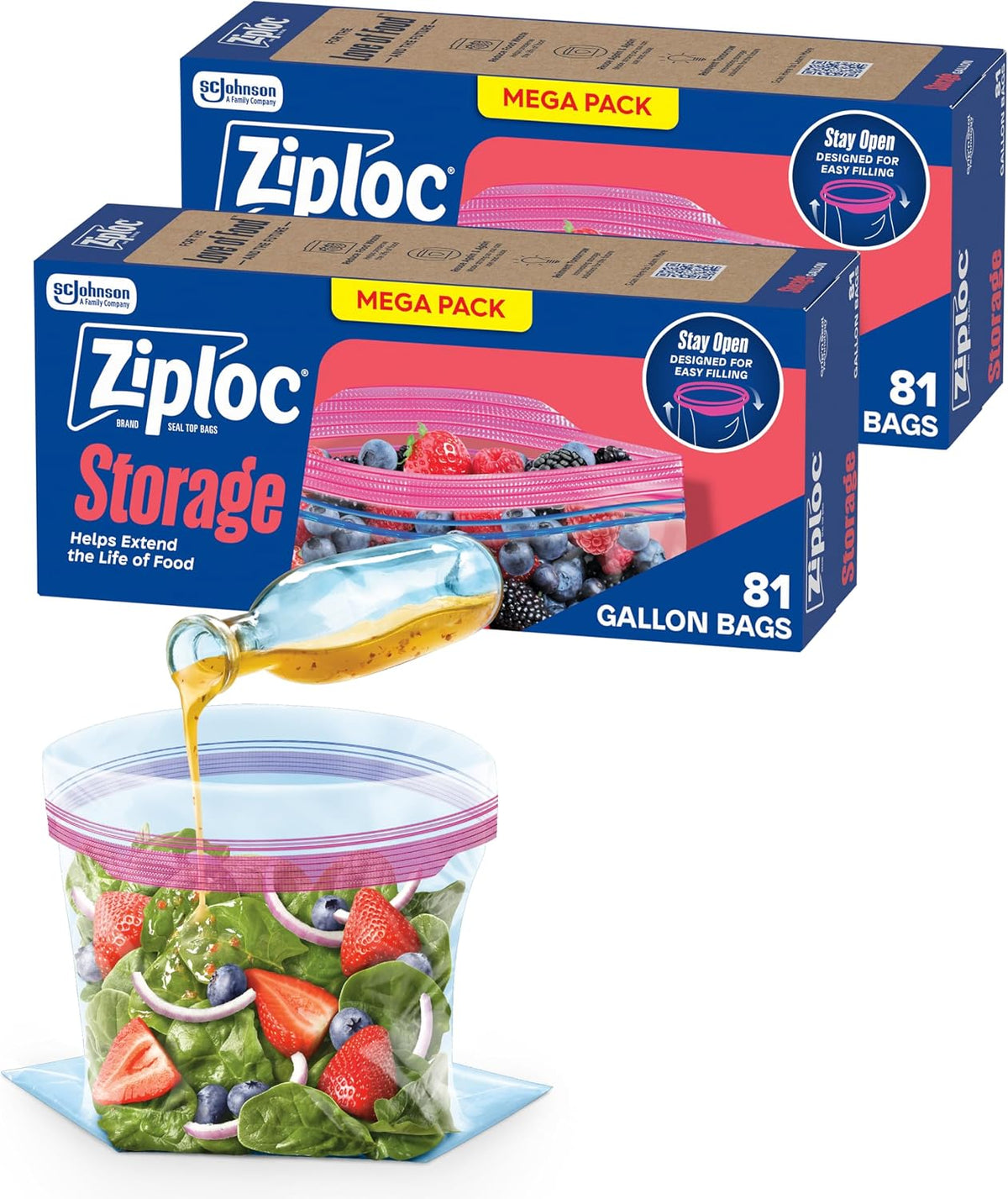 Gallon Food Storage Bags, 162 Total Bags (81 Count, 2-Pack)