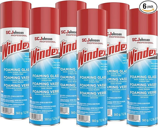 SC Johnson Professional Windex Foaming Glass Cleaner, Fresh, 20 oz Aerosol Spray, 6/Carton (333813)