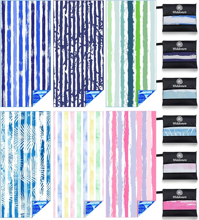 Widdonen Microfiber Beach Towel,Extra Large 6 Pack-71x32 with Bag Travel
