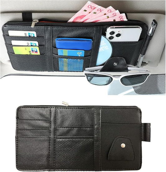 Ohleats Car Sun Visor Organizer, Multifunctional Visor Storage Holder for License Pen Key, Leather Card Cash Pouch with 