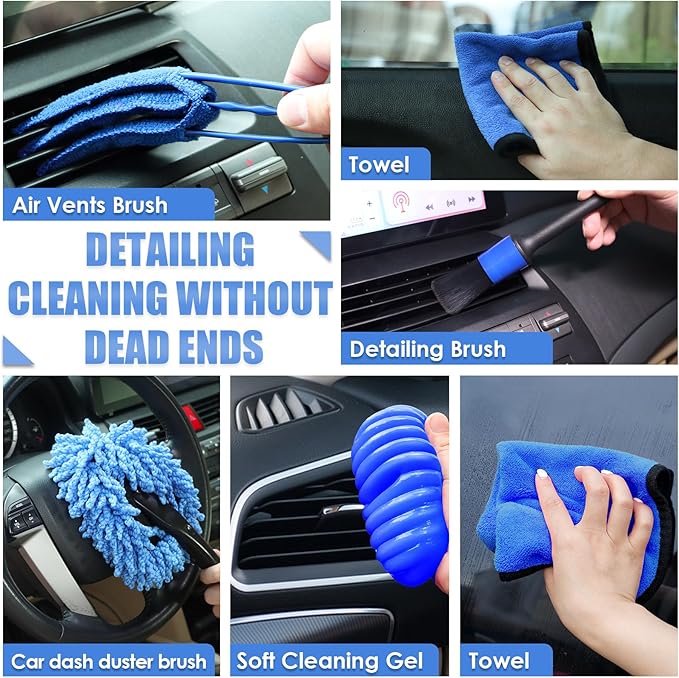 Car Cleaning Kit, Car Interior Detailing Kit with High Power Handheld Vacuum, Detailing Brush Set, Windshield Cleaner, Cleaning Gel, Complete Auto Accessories for Men, Women