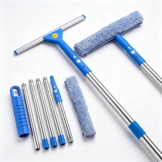Professional Window Cleaning kit, 2-in-1 Window Squeegee with 78" Extension Poles, Suitable for Indoor & Outdoor Window, High Glass, High Windows, Multi-Purpose Car Windshield Cleaning