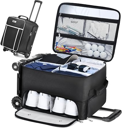 CAB55 Golf Trunk Organizer with 4 Wheels, 2 Layer Waterproof Car Golf Organizer with Separate Ventilated Compartment for