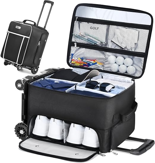 CAB55 Golf Trunk Organizer with 4 Wheels, 2 Layer Waterproof Car Golf Organizer with Separate Ventilated Compartment for