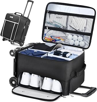 CAB55 Golf Trunk Organizer with 4 Wheels, 2 Layer Waterproof Car Golf Organizer with Separate Ventilated Compartment for