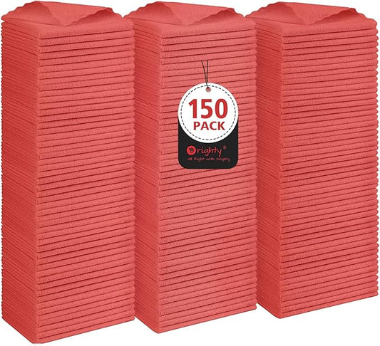 Orighty Cleaning Cloths Bulk, 150 Pack Shop Rags Reusable, Multi-Purpose Shop Towels for Cars, Microfiber Cleaning Rags for Automotive, Mechanic, Kitchen, Lint Free Towels 12x12 Inch, Red