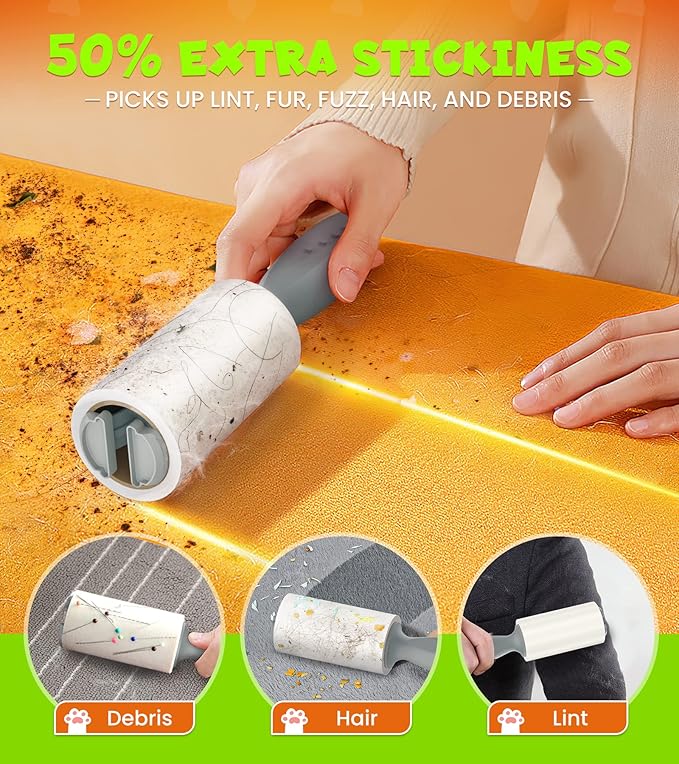 Lint Rollers for Pet Hair Extra Sticky, 600 Sheets Mega Value Set with 3 Upgraded Handles, 6 Rollers Portable Pet Lint Remover for Clothes, Furniture, Carpet, Dog & Cat Hair