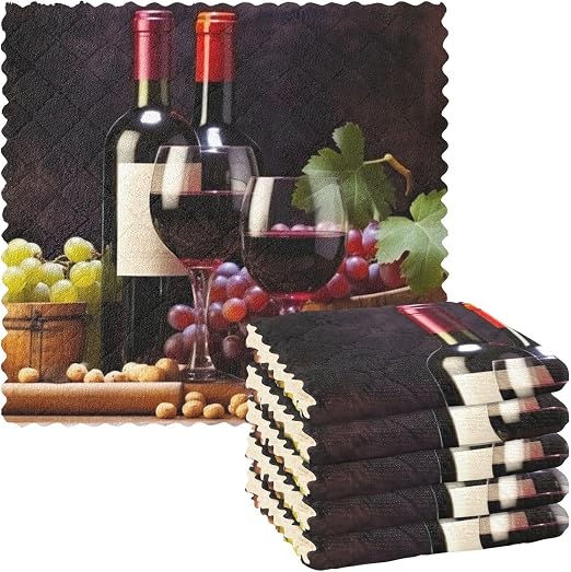 Kigai Vineyard Wine Grape Kitchen Cloth Dish Towels 6-Pack Microfiber Super Soft Absorbent Towels Fast Drying Nonstick O