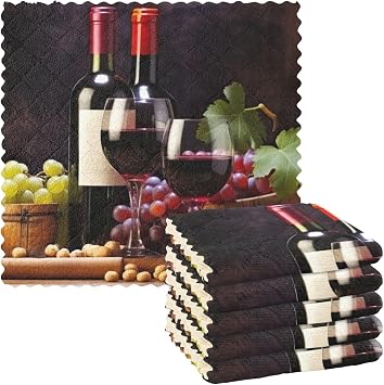 Kigai Vineyard Wine Grape Kitchen Cloth Dish Towels 6-Pack Microfiber Super Soft Absorbent Towels Fast Drying Nonstick O