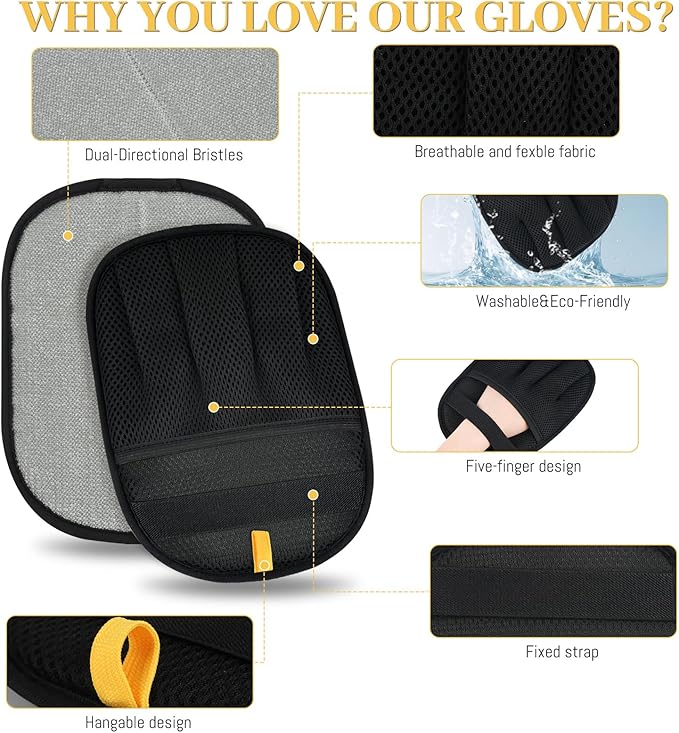 Pet Hair Removal Glove for Cats & Dogs, Upgrade 5-Finger Magic Brush Pet Hair Remover Tool, Electrostatic Reusable Grooming Mitt for Laundry, Couch, Carpet & Car Seat