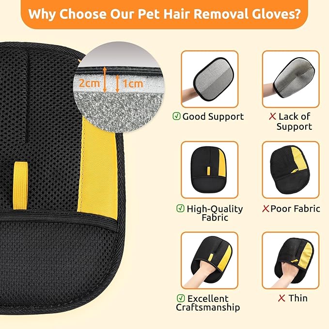 SAWMONG Pet Hair Removal Glove, 2Pcs Cat & Dog Reusable Pet Hair Remover Gloves New Upgrade, Grooming Pet Hair Remover Tool, Alternative to Lint Rollers