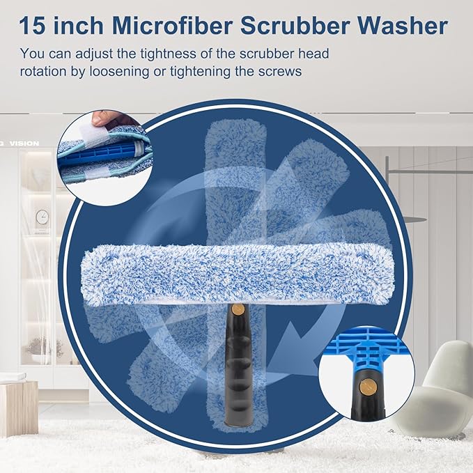Window Cleaning Kit with 6ft Long Handle, 3 Gallon Bucket,14" Squeegee,15" Microfiber Scrubber,Spray Bottle, Cloth,Professional Window Washing Equipment Cleaner Tool for Outdoor Commercial Household