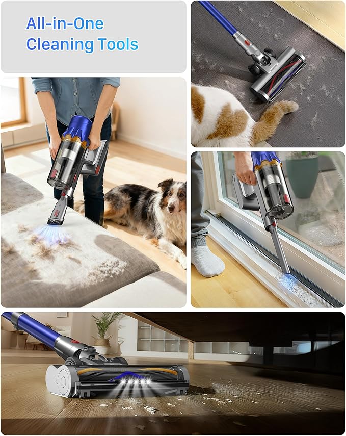 Cordless Vacuum Cleaner for Home - Powerful Stick Vacuum with HEPA Filter, 55-Min Runtime, LED Light, Anti-Tangle Brush, Detachable Battery,Lightweight Vacuum for Pet Hair,Carpets & Hard Floors