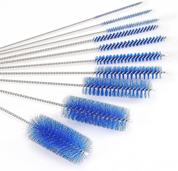 CiaraQ Bottle Cleaning Brushes, 8 Inch Nylon Tube Brush Set, Cleaner for Narrow Neck Bottles Cups with Hook, Set of 10pcs.