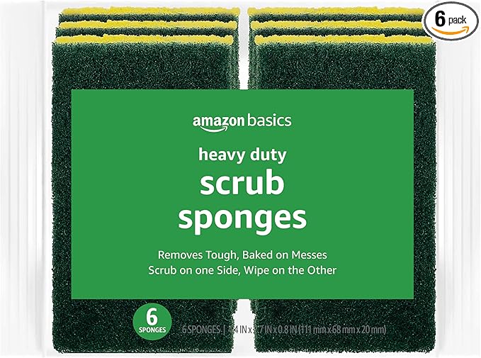 Amazon Basics Heavy Duty Scrub Sponges,Dual-Sided Design,Yellow/Green, 36 Count (6 Packs of 6), Packaging May Vary
