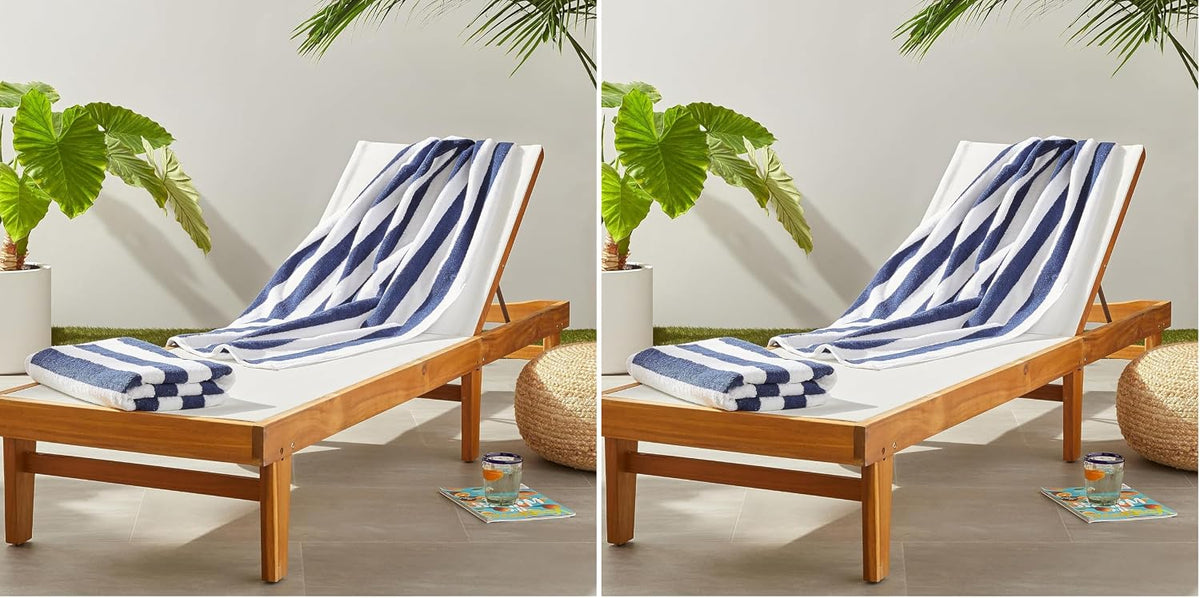 100% Cotton Soft & Absorbent Beach Towels, Cabana Stripe, Fast Drying, Machine Washable, Large 30 in x 60 in, Navy Blue, 4-Pack