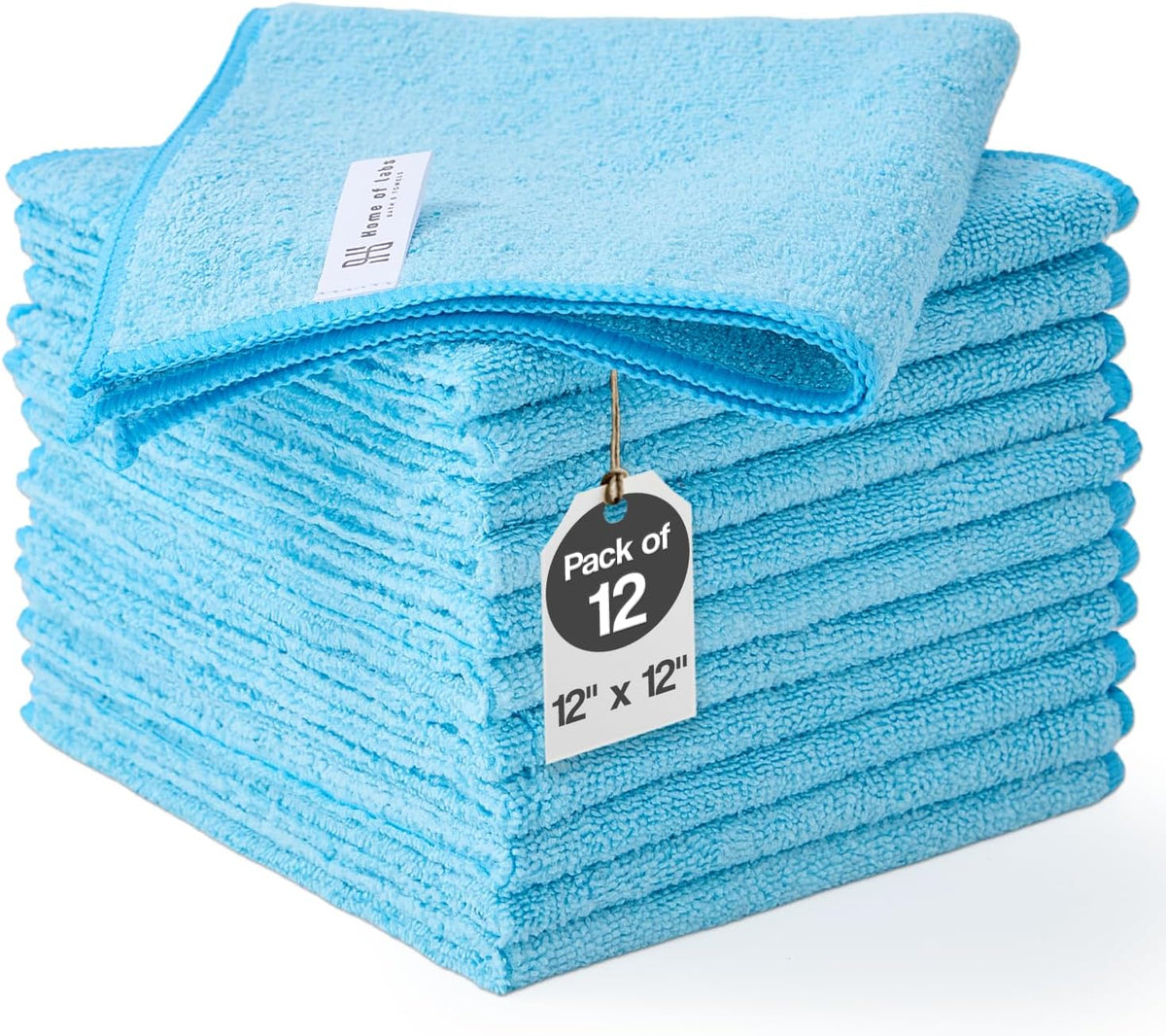 Microfiber Cleaning Cloth 12 Pack, 12x12 Inch Lint Free Streak Free Towels, Ultra Absorbent Cleaning Rags for Cars, Auto Detailing, Kitchen & Windows (12, Blue)