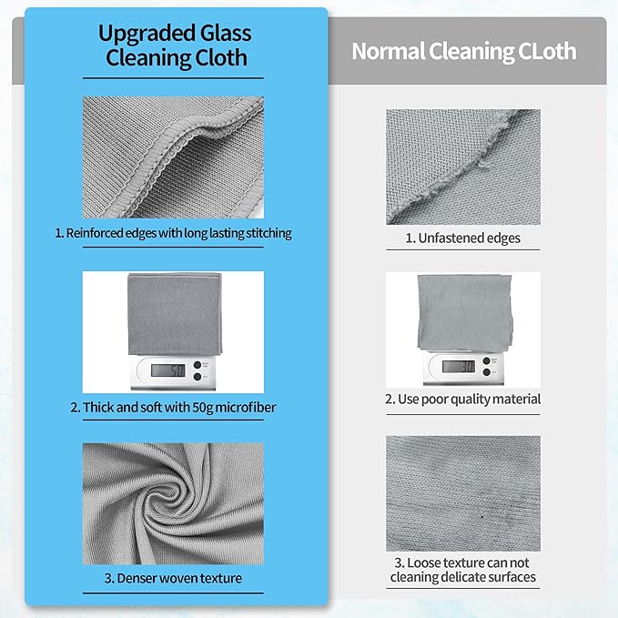 Microfiber Cleaning Cloth - 10 Pack Glasses Cleaning Cloth, 16" x 14" Window Cleaning Rags, Streak Free Lint Free Polishing Cloths Wipes for Eye Glass, Stainless Steel, Windshield, Grey