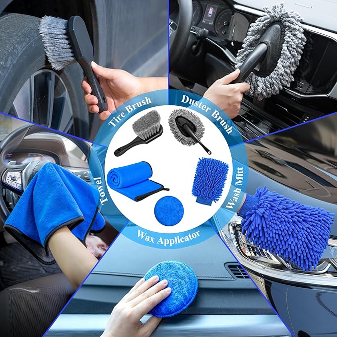 34Pcs Car Detailing Brush Set, Car Detailing Kit, Auto Detailing Drill Brush Set, Car Detailing Brushes, Car Wash Cleaning Tools Kit for Interior, Exterior, Wheels, Blue