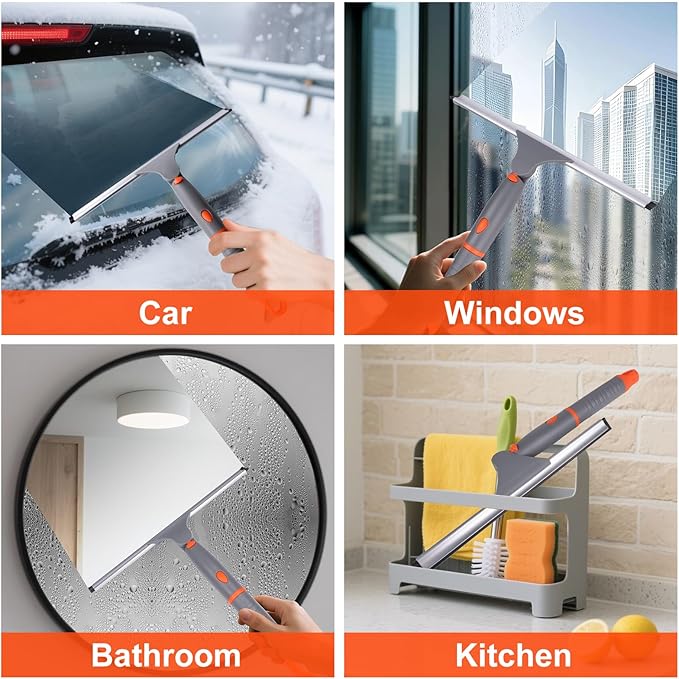 10" Swivel Window Cleaning Squeegee, All-Purpose Anti-Slip Window Squeegee with 2 Blades, Window Cleaner Tool Bathroom Squeegee for Shower Doors, Tile Shower Walls，Mirrors,Car Windshields