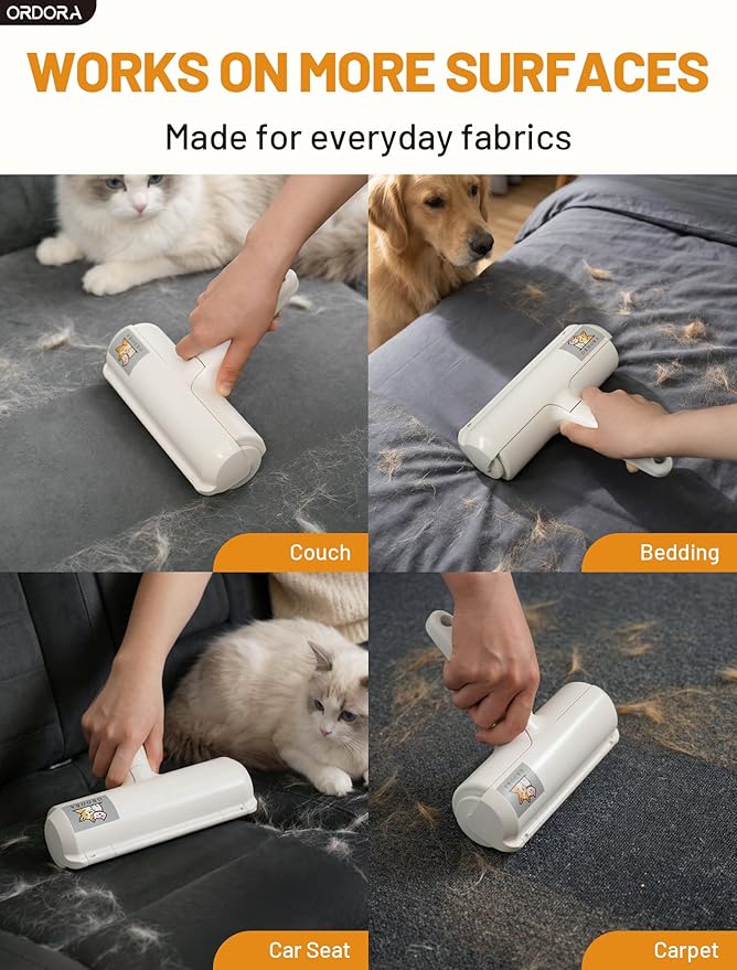 ORDORA Pet Hair Removal Tool: Reusable Lint Roller for Pet Hair - Portable Pet Hair Remover - Dog and Cat Hair Remover for Couch, Bedding, Car, Rugs & Furniture, Eco-Friendly, for Multi-Pet Homes