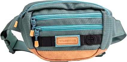 Wilderdog Utility Fanny Pack stores Treats, Balls, Keys in 3 Pockets with adjustable strap and Poop Bag dispenser (Everg