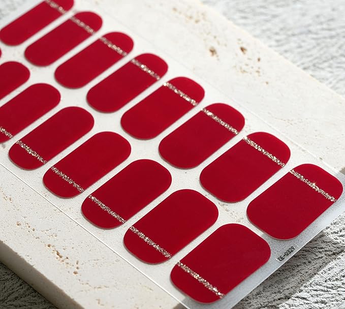 Nail Polish Strips, 32PCS Salon Quality Wraps, Long Lasting Gel Nail Stickers for Women Easy Apply& Remove (Disco Cherry Red)