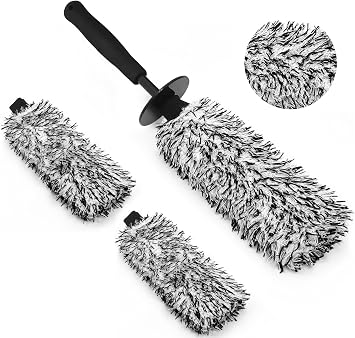 YeewayVeh 3PCS Wheel Cleaning Brush, Microfiber Rim Cleaner, Black&White