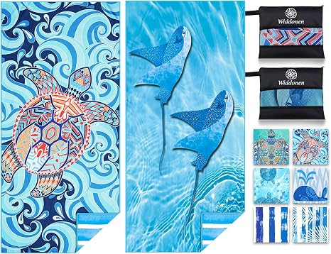 Widdonen Microfiber Beach Towel,Extra Large 2 Pack-71x32 with Bag Travel