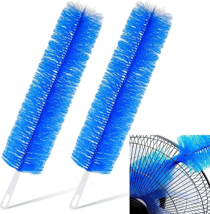 Sliner 2 Pcs Fan Cleaning Brush Bendable Fan Duster Cleaner Reusable Cobweb Duster Microfiber Head Dirt Remover for Ceiling Fans Blades, Air Vents, Curtains, Cars, Shutters (Blue)