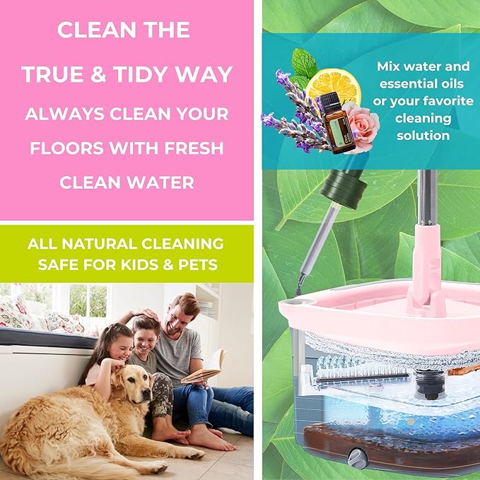 Limited Edition Heavy Duty Mop for Floor Cleaning Separates Clean from Dirty Water, Self Wringing 360° Rotating Square Mop-Head for Hardwood Tile Marble Floor, Rose