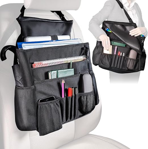 Front Seat Car Organizer with Cover and Laptop Storage - Back Seat or Passenger Car Organization with Adjustable Straps 