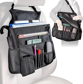 Front Seat Car Organizer with Cover and Laptop Storage - Back Seat or Passenger Car Organization with Adjustable Straps 
