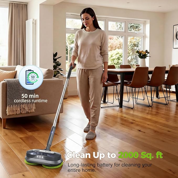 BLONEX Cordless Electric Mop with Spray & Detachable Water Tank, Lightweight Electric Spin Mop with Headlights for Hardwood Tile Laminate Floors, Long-Lasting Battery, Self-Propelled Floor Cleaner