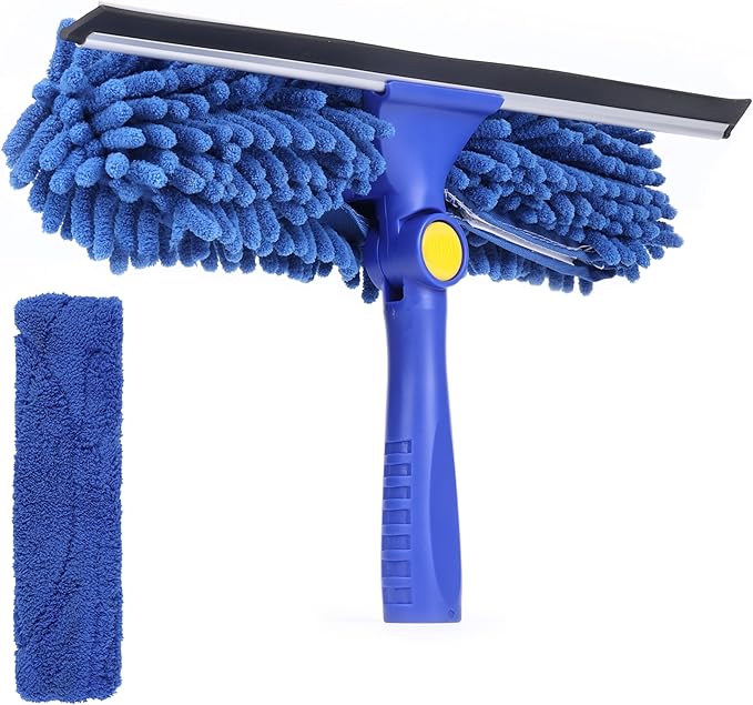 Kleen Handler 2-in-1 Window Squeegee Cleaning Combo, Glass Cleaner Tool for Commercial and Residential Use, 2 Reusable 12” Sleeves and 14” Blade