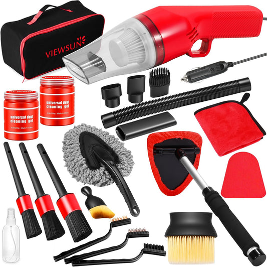 Viewsun 17-Piece Car Interior Cleaning Kit with Vacuum — Red