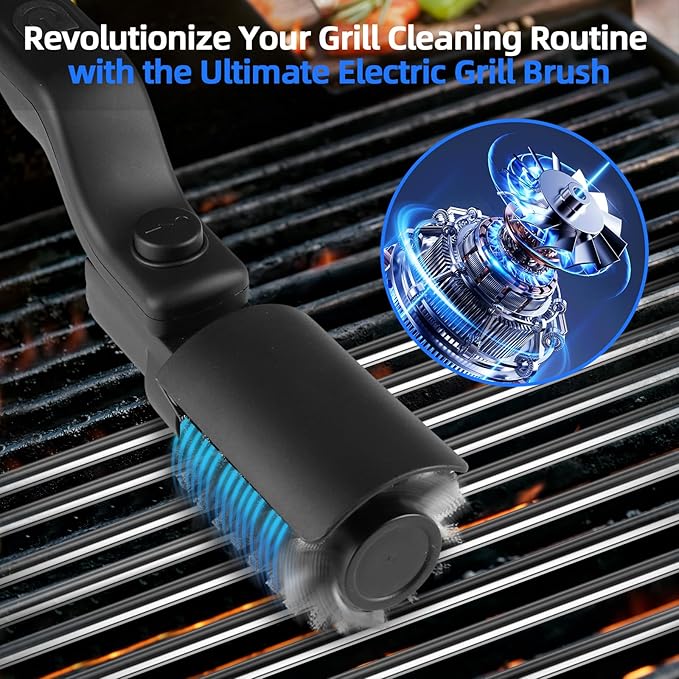 Upgraded Electric Grill Brush, Cordless Rechargeable Grill Cleaning Brush with Adjustable Angle, Stainless Steel Brush Head, 3-Speed Power, 90-Min Runtime, Waterproof Cleaner for BBQ Grates (Black)
