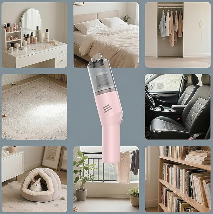 Auloea Portable Mini Car Vacuum Cleaner Pink, High Power Cordless(400g) Handheld Rechargeable Vacuum Cleaner for Desk V06