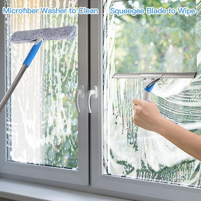 Mitclear 10 Feet Professional Squeegee Window Cleaner Tool with Extension Pole, Car Windshield Cleaning Kit with Long Handle, Window Washing Equipment for Indoor Outdoor Windows & Car Glass