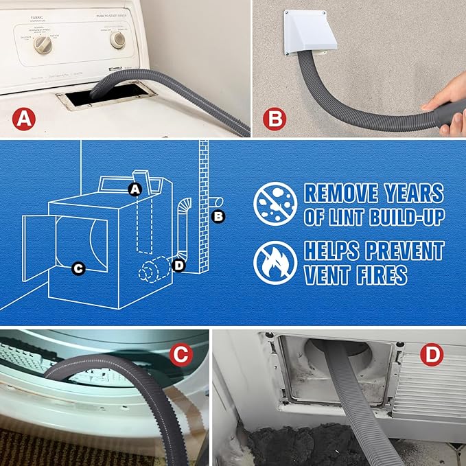 Sealegend Upgrade Dryer Vent Cleaner Kit Vacuum Hose Attachment Compatible with Most Vacuum Cleaner, Quickly Lint Remover Cleaning Supplies, 31.5 Inch, Dark Gray