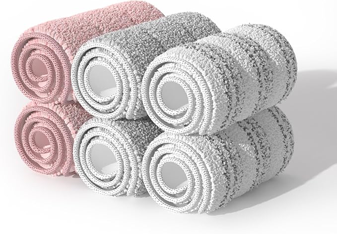 JOYMOOP Microfiber Replacement Mop Pads for 13" Flat Mop System, Reusable Floor Cleaning Refills, 6-Pack, Pink, Grey and Stripe