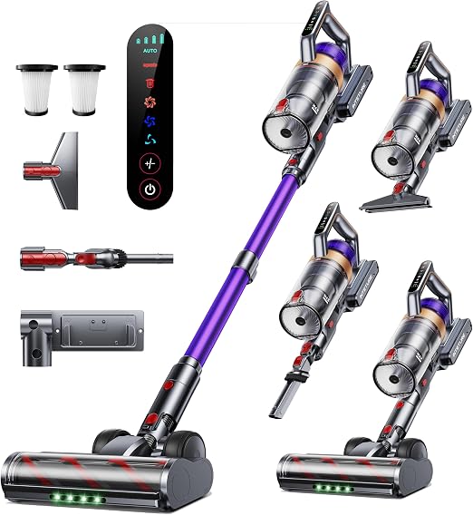 INTETURE Cordless Vacuum Cleaner, 650W 55KPA 70 Mins Vacuum Cleaners for Home, Anti-Tangle Stick Vacuum with Touch Scree