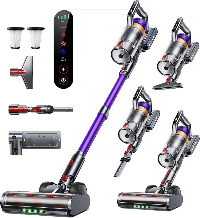 INTETURE Cordless Vacuum Cleaner, 650W 55KPA 70 Mins Vacuum Cleaners for Home, Anti-Tangle Stick Vacuum with Touch Scree