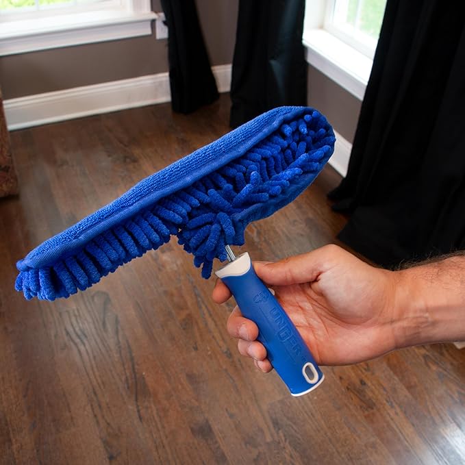 Unger Connect and Clean Microfiber Ceiling Fan Duster, Household Cleaning Supplies to Trap Dust and Dirt, Reusable and Machine Washable Sleeve, Compatible with Threaded Poles for Higher Access
