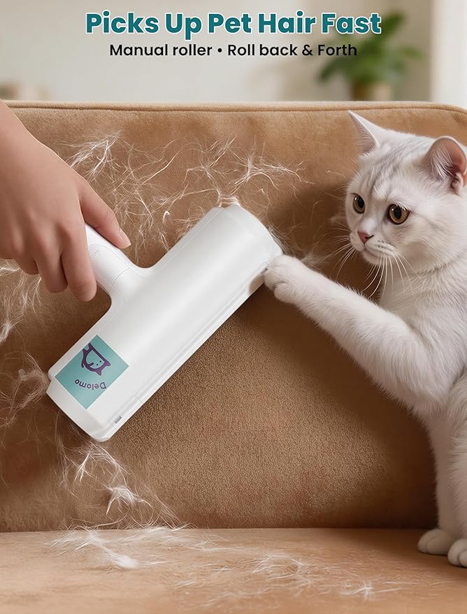 DELOMO Pet Hair Remover Roller: Reusable Lint Roller with Large Fur Bin - Portable Cat and Dog Hair Remover for Couch, Bedding, Car, Rugs & Furniture, Effective and Eco-Friendly, for Multi-Pet Homes