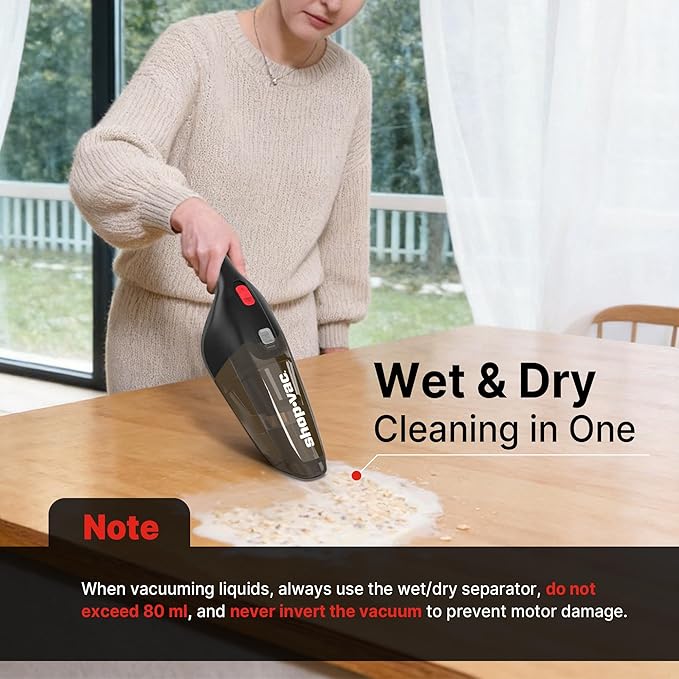 Shop-Vac Wet/Dry Handheld Vacuum Cordless, Powerful Portable Car Vacuum Rechargeable, Wall-Mounted Hand Vac with Crevice Tool, Lightweight Hand Vacuum for Home & Car, Washable Filter, Black