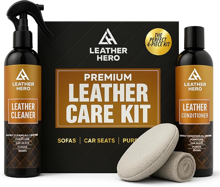 Leather Cleaner and Conditioner Kit – 4-Piece Set with Best Leather Cleaner for Couches, Sofas, Chairs, Furniture, and C