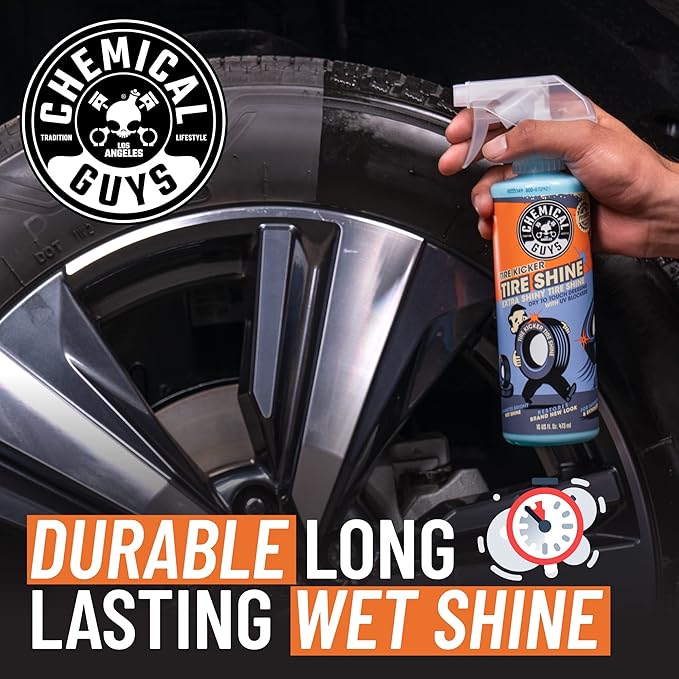 Chemical Guys Tire Kicker Sprayable Extra Glossy Tire Shine Spray, Dry-to-Touch Dressing - Restores Wet Look to Rubber, Vinyl, and Plastic, Safe for Cars, Trucks, Motorcycles, RVs, and More - 128 oz