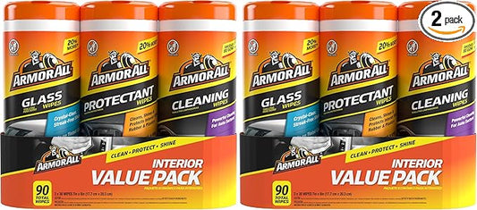 Armor All Protectant, Glass and Cleaning Wipes, Wipes for Car Interior and Car Exterior, 30 Count Each (Pack of 6)
