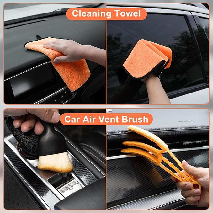 Windshield Cleaner Tool, 15Pcs Car Interior Cleaning Kit, Detailing Kit Cleaner, Detailing Brush, Cleaning Gel, Inside Cleaning Supplies Accessories for Trucks, SUVs, RVs Window